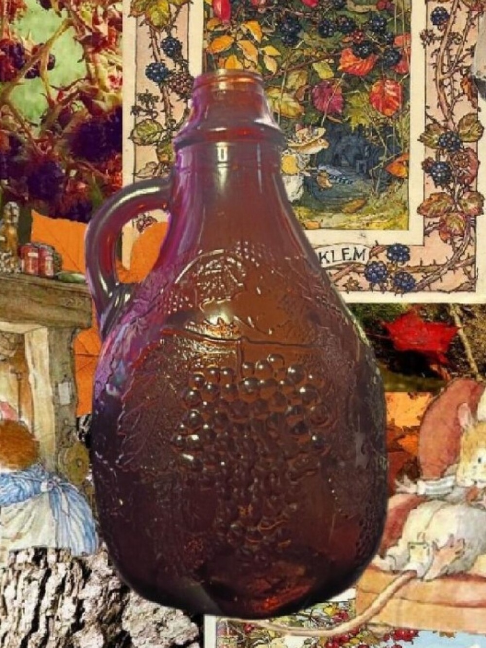 Vintage 30s 40s Maywood Brown/Amber Glass Grape Harvest Half Gallon Wine Jug